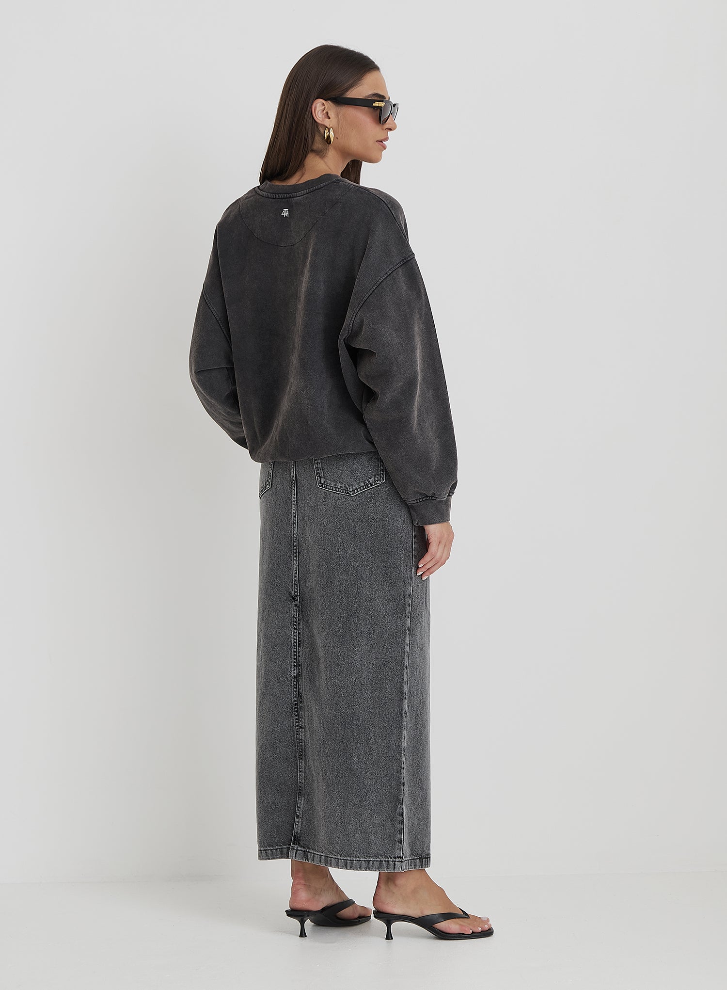 Black Acid Wash Leopard Motif Oversized Sweatshirt